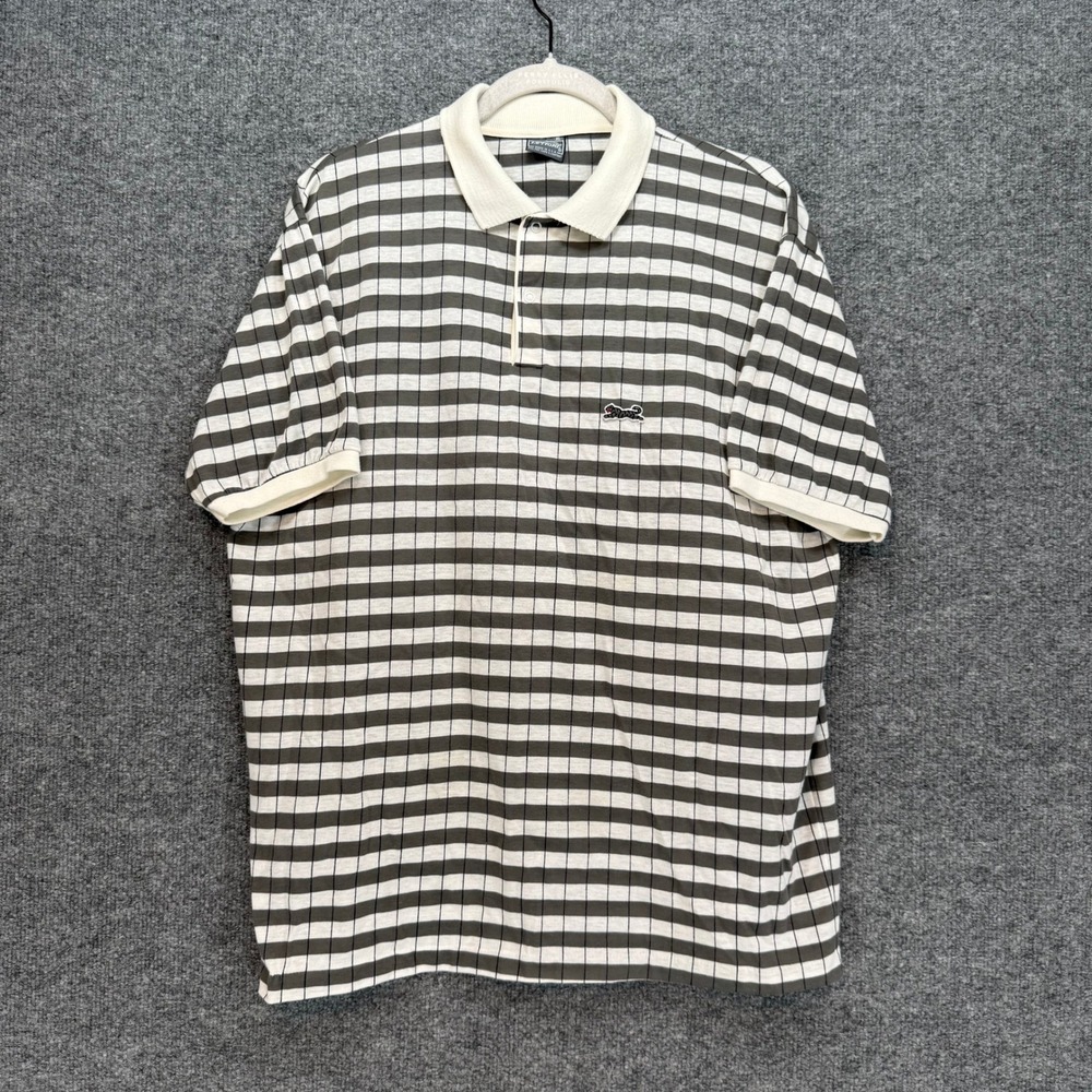 Le Tigre Golf Polo Shirt Mens XL Gray Striped Snap Placket Made in USA Vintage